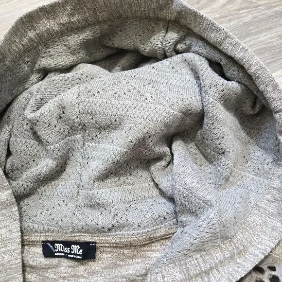 Miss Me Woman's Size M Knit Crochet Embroidered Hoodie Sweater Drawstring - Picture 5 of 9